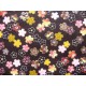 coupon tissu Chirimen Japonais traditionnel 55x49cm fleuri doré fond noir 69