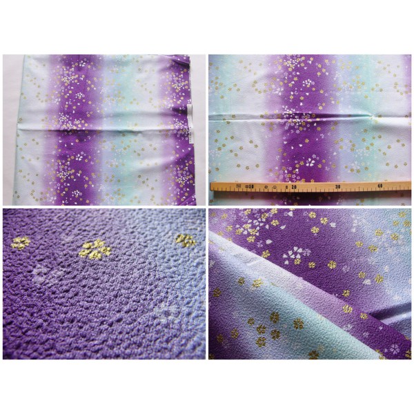 coupon tissu crêpe Chirimen Japonais 55x49cm pétale fleur violet 70 C-BOKASHI 