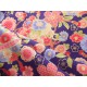 coupon tissu Japonais traditionnel 55x49cm fleuri doré fond bleu violet 71