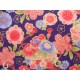 coupon tissu Japonais traditionnel 55x49cm fleuri doré fond bleu violet 71