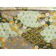 coupon tissu Japonais traditionnel 55x49cm fleuri doré fond vert 72