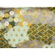 coupon tissu Japonais traditionnel 55x49cm fleuri doré fond vert 72