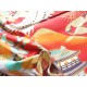 coupon tissu Japonais traditionnel 55x49cm grue fleuri doré fond rouge 72