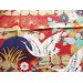 coupon tissu Japonais 55x49cm grue Fuji château fleur rouge 73 [FUJITSURU]