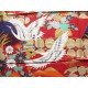 coupon tissu Japonais traditionnel 55x49cm grue fleuri doré fond rouge 72