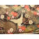 coupon tissu Japonais traditionnel 55x49cm grue fleuri doré fond noir 74