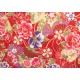 coupon tissu Japonais traditionnel 55x49cm fleuri doré fond rouge 75