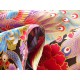 coupon tissu Japonais traditionnel 55x49cm paon fleuri doré fond noir 77