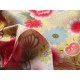 coupon tissu Japonais traditionnel 55x49cm chariot ballon fleuri dore fond creme 78