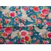 coupon tissu Japonais 55x49cm grue fleur doré bleu paon 81