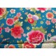 coupon tissu Japonais traditionnel 55x49cm grue fleuri dore bleu paon 81