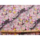 coupon tissu Japonais traditionnel 55x49cm sakura fleuri dore noir 83