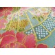 coupon tissu Japonais traditionnel 55x49cm eventail fleuri dore amande 84