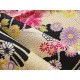 coupon tissu Chirimen Japonais traditionnel 55x49cm ballon fleuri dore noir 85