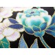 coupon tissu Japonais traditionnel 110x49cm Heian fleuri doré noir 87