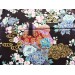 coupon tissu Japonais 110x49cm Heian dame kimono fleur doré noir 87 [SHIKIBU]