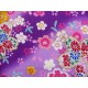 coupon tissu Japonais traditionnel 55x49cm sakura fleuri dore violet 89