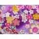 coupon tissu Japonais traditionnel 55x49cm sakura fleuri dore violet 89