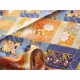 coupon tissu Japonais traditionnel 55x49cm losange fleuri dore bleu 91