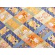 coupon tissu Japonais traditionnel 55x49cm losange fleuri dore bleu 91