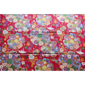coupon tissu Japonais 55x49cm origami tambour fleur rouge 97 [HANAMODAN]