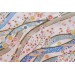 coupon tissu crêpe Chirimen Japonais 55x49cm fleur doré bleu iv 100 [C-NAGARE]